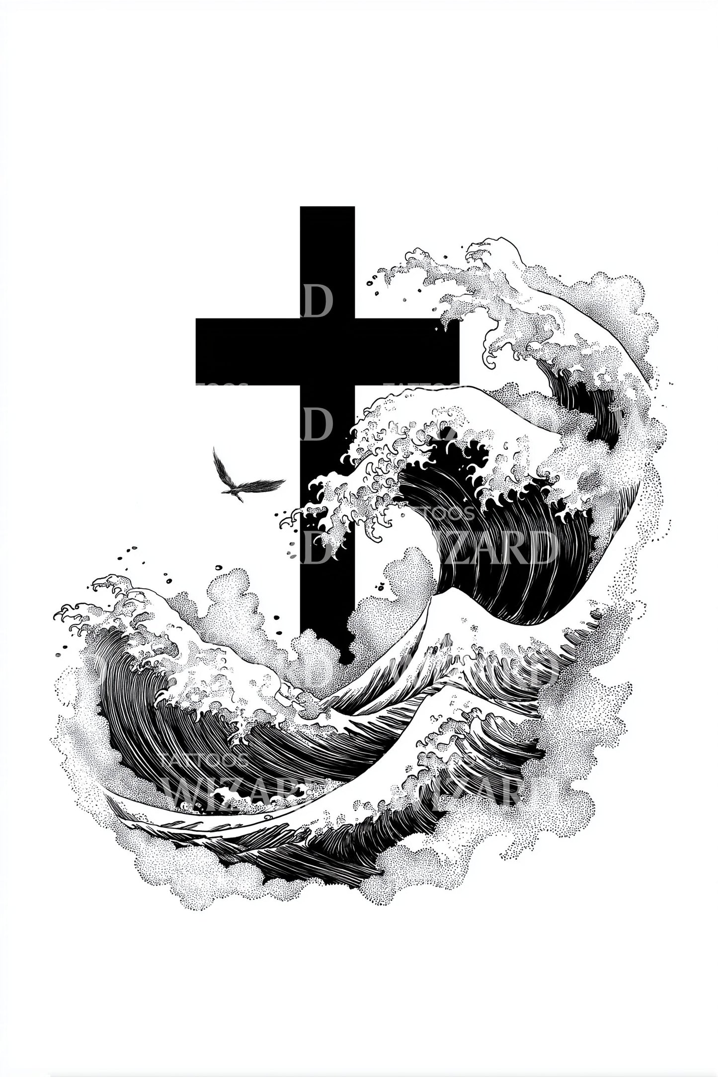 Whirlpool Faith Cross Tattoo Design