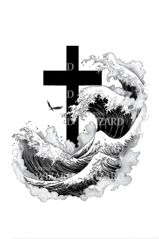 Whirlpool Faith Cross Tattoo Design