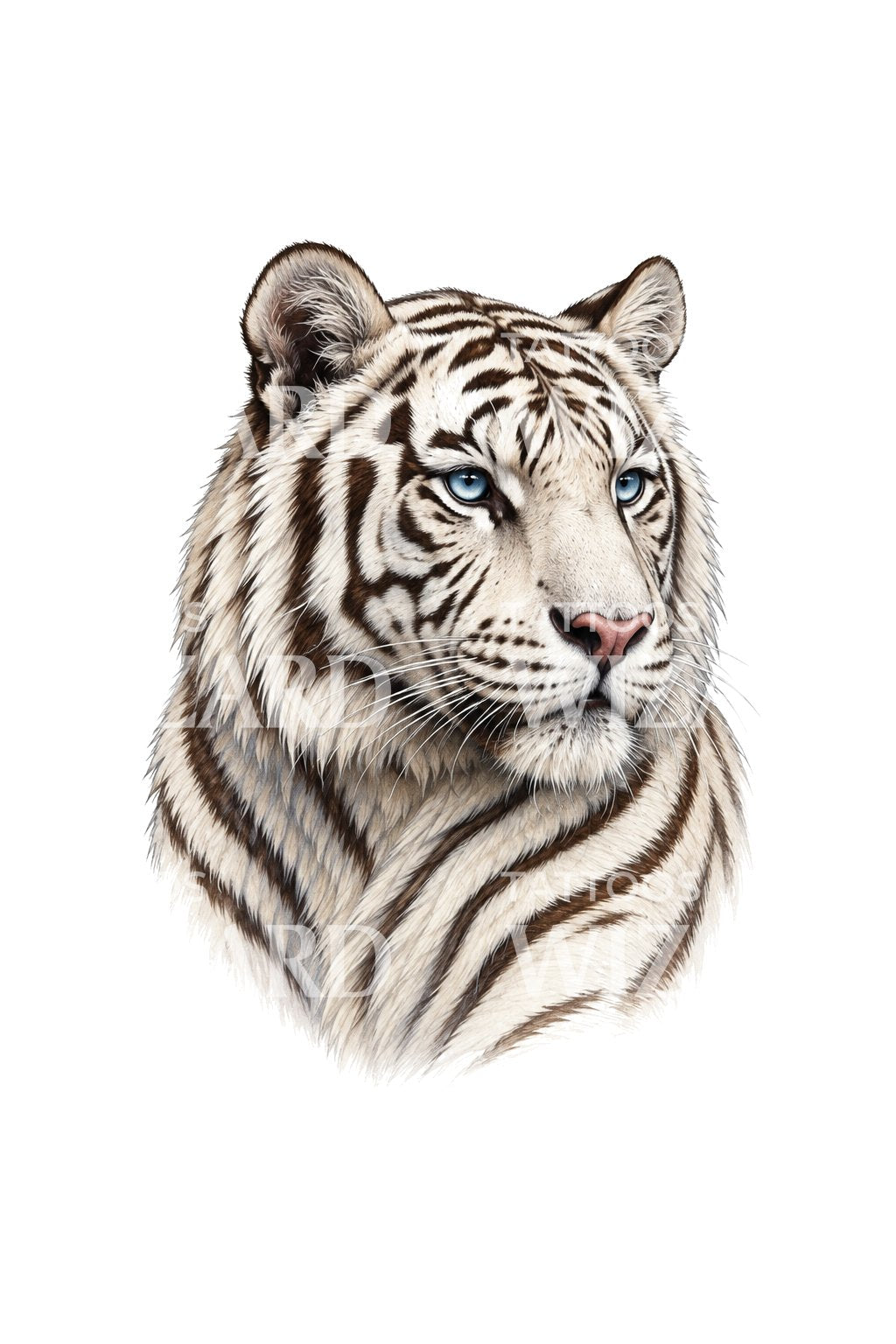 White Bengal Tiger Icy Blue Eyes Tattoo Illustration