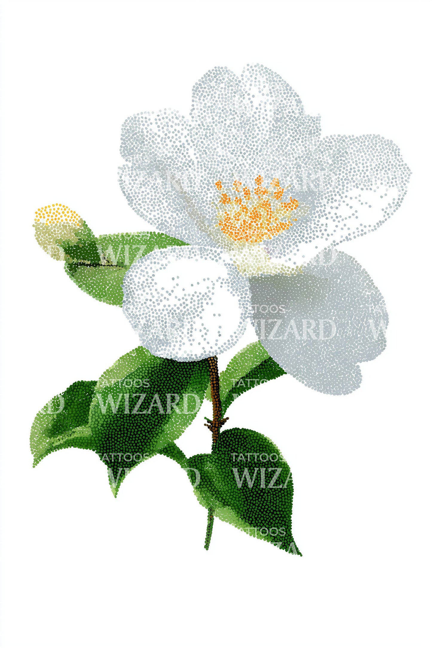 White Camellia Flower Tattoo Design