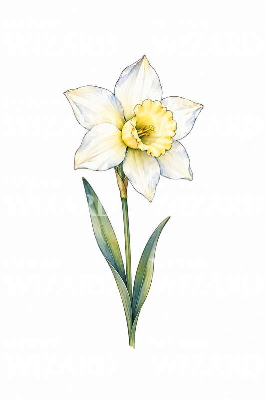 White Daffodil Watercolor Tattoo Design