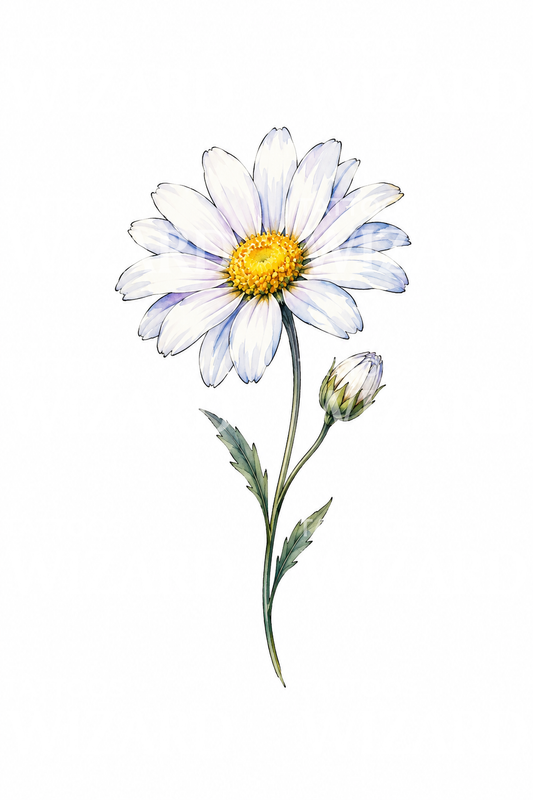 White Daisy and Bud Watercolor Tattoo Idea