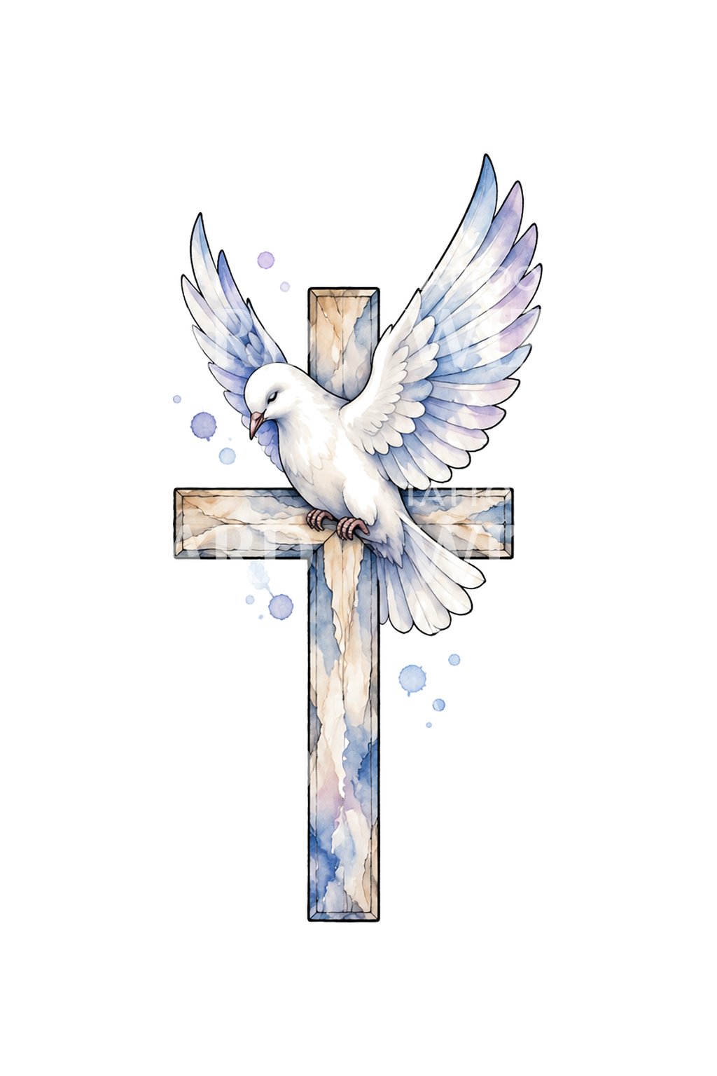 Witte duif op aquarel kruis, tattoo-ontwerp