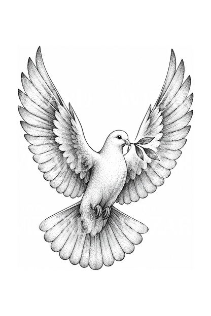 White Dove with Olive Leaf Dotwork Tattoo
