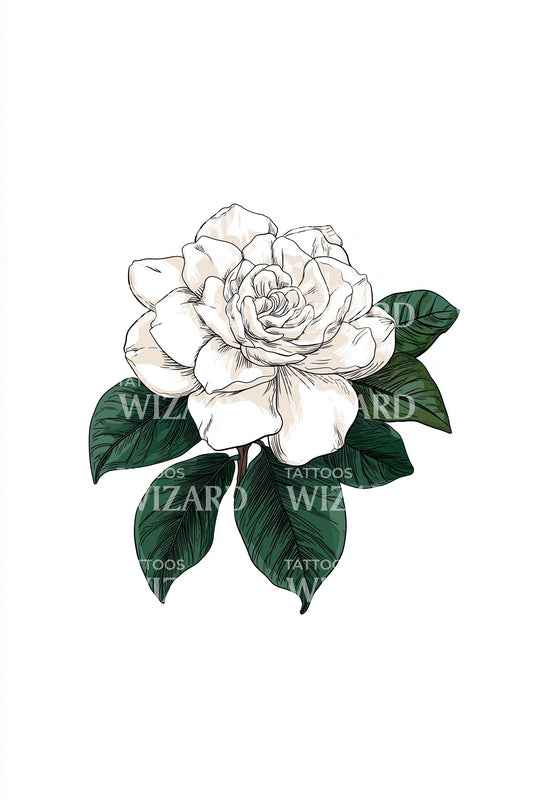White Gardenia Leaves Tattoo Illustration