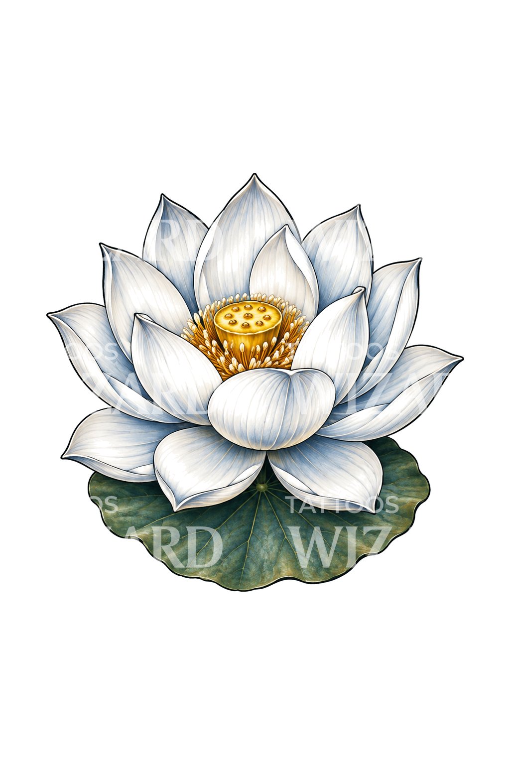 Weiße Lotusblüte mit blauen Schatten als Tattoo-Design