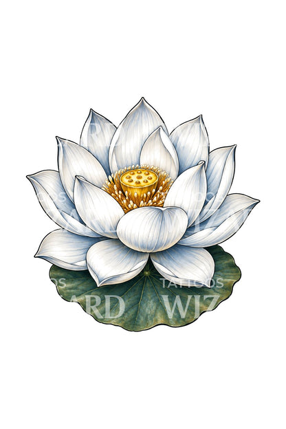 Weiße Lotusblüte mit blauen Schatten als Tattoo-Design