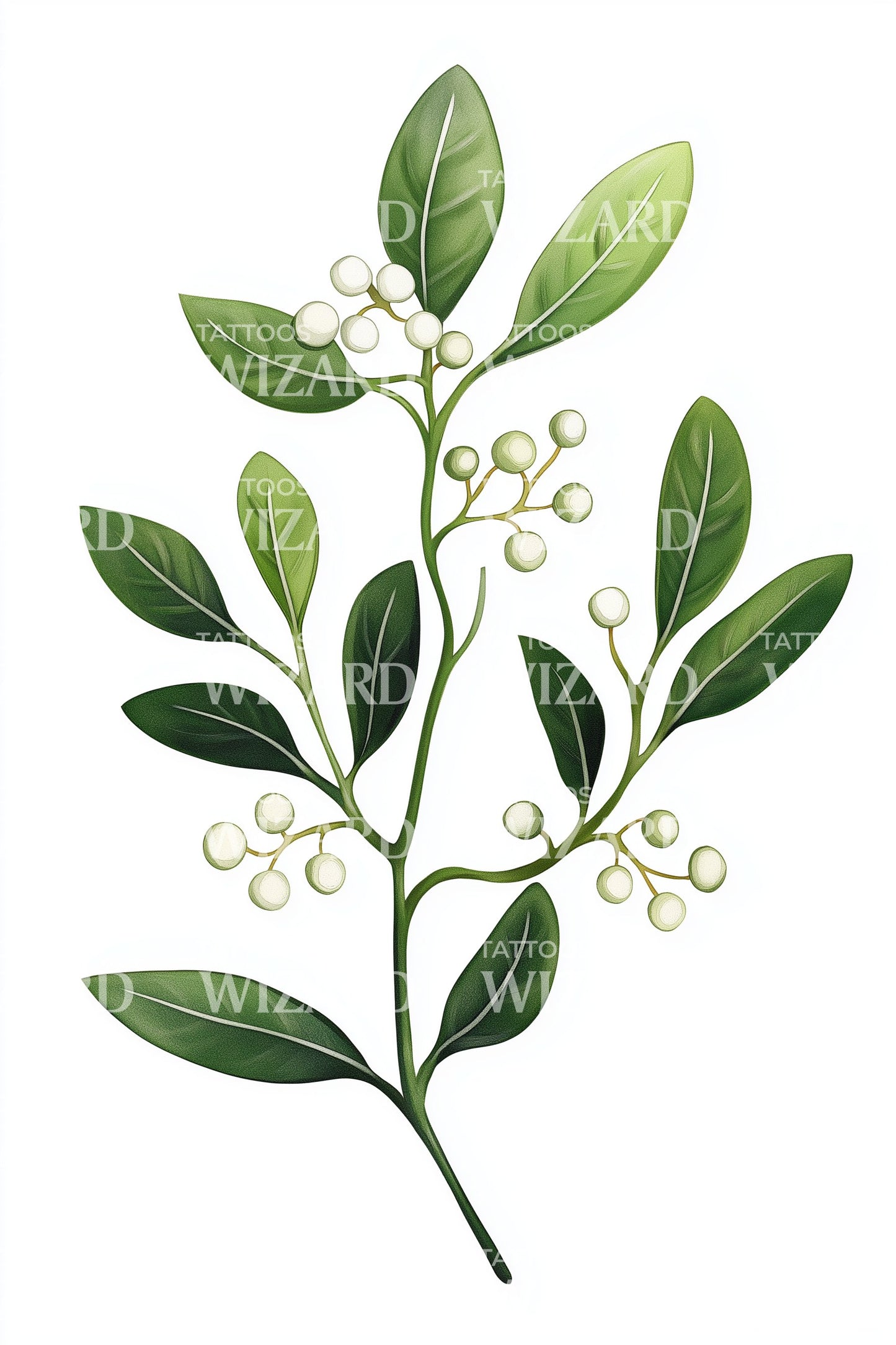 White Mistletoe Branch Tattoo Design