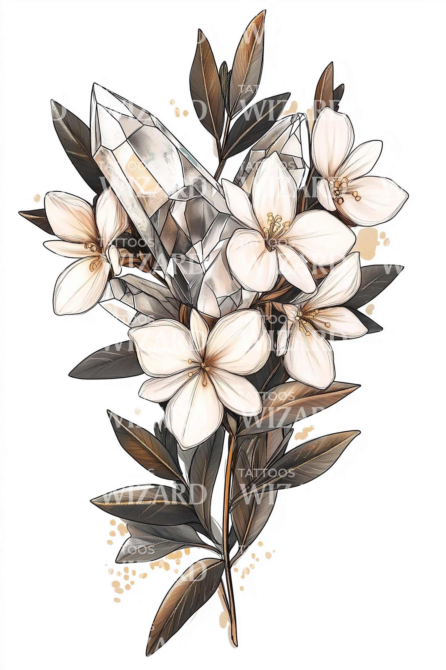 White Plumeria Branch Tattoo Design