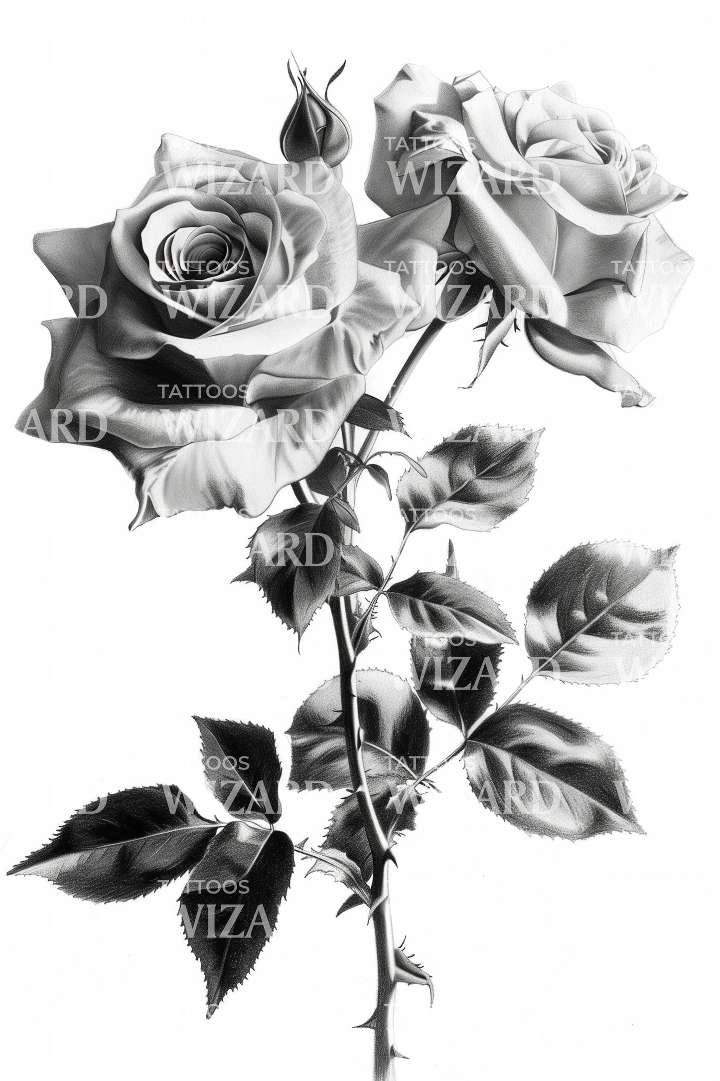 White Roses with Thorns and Leaves