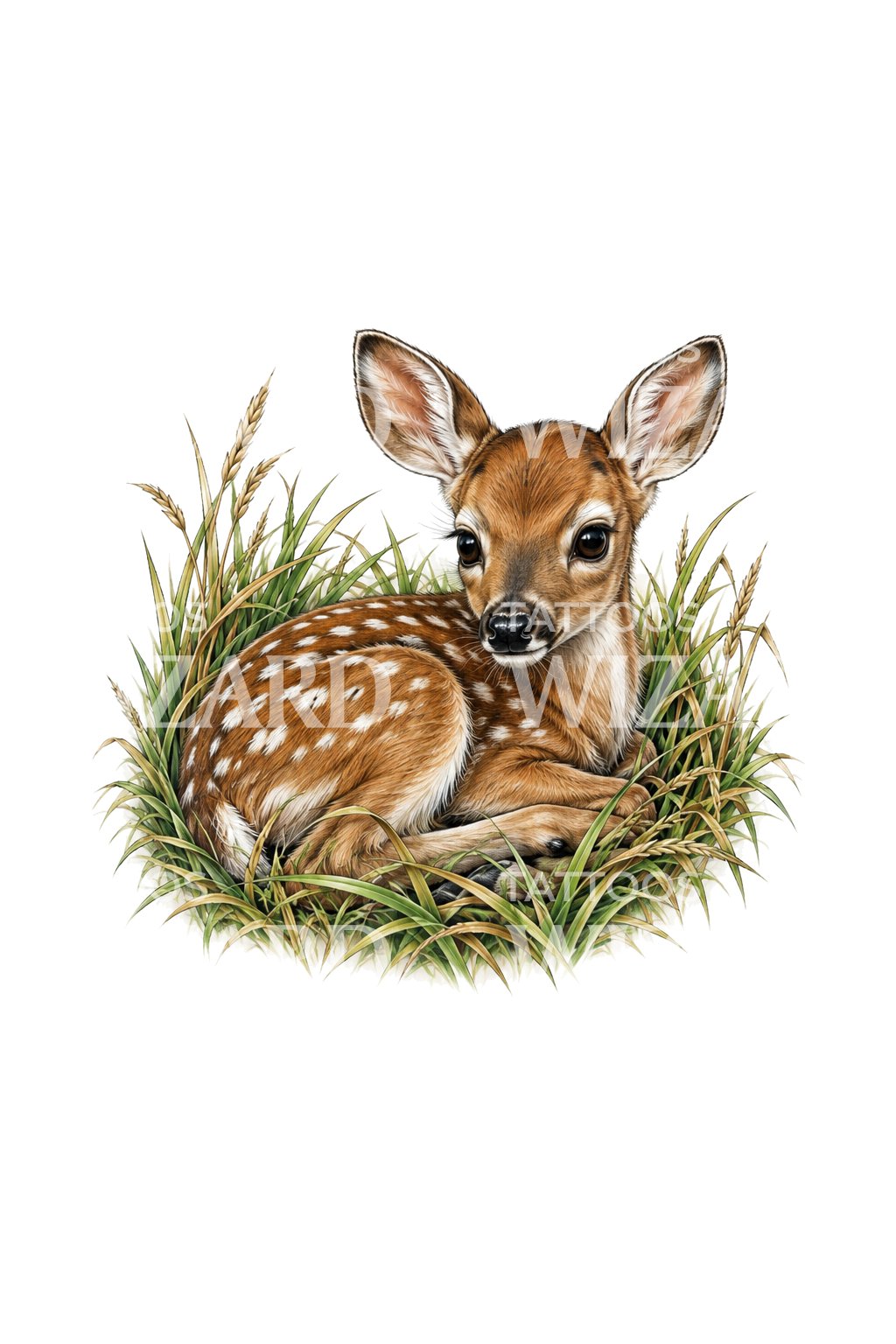 Wide Eyed Whitetail Fawn Realism Tattoo Illustration
