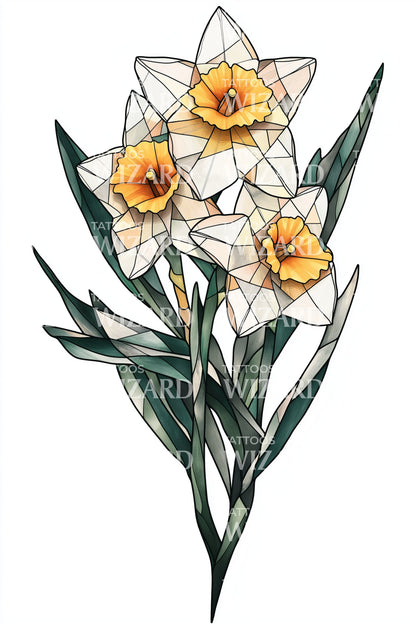 野生水仙花束纹身插图