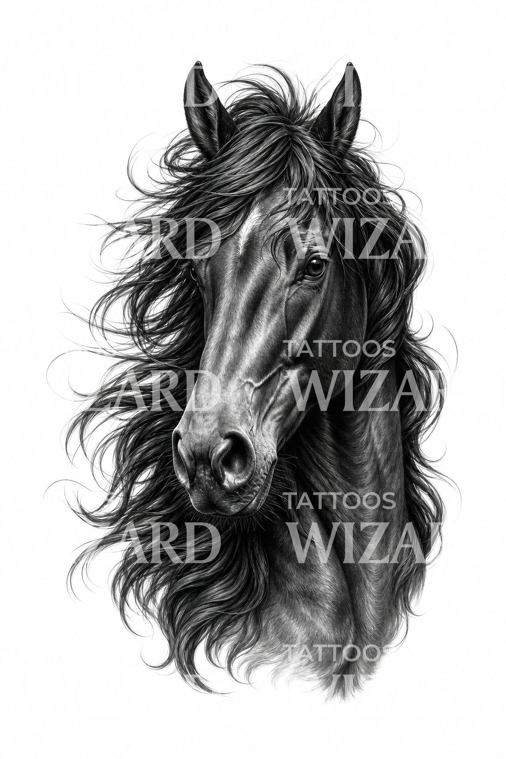 野生馬のポートレートタトゥーデザイン – Tattoos Wizard Designs