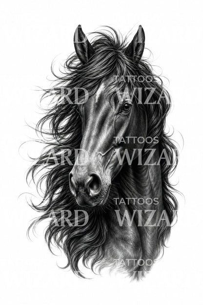 Wild Horse Portrait Tattoo Design