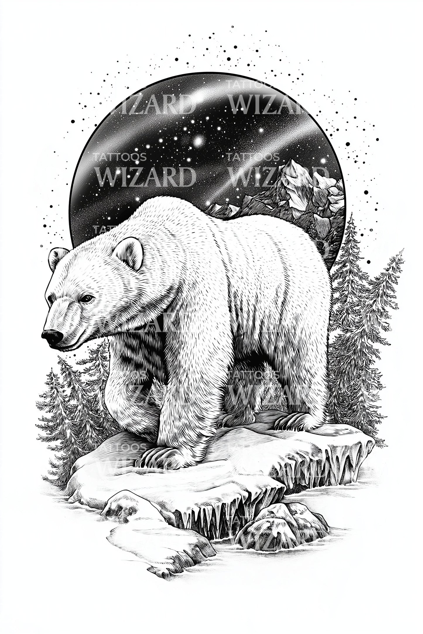 Wild Polar Bear Landscape Tattoo Design