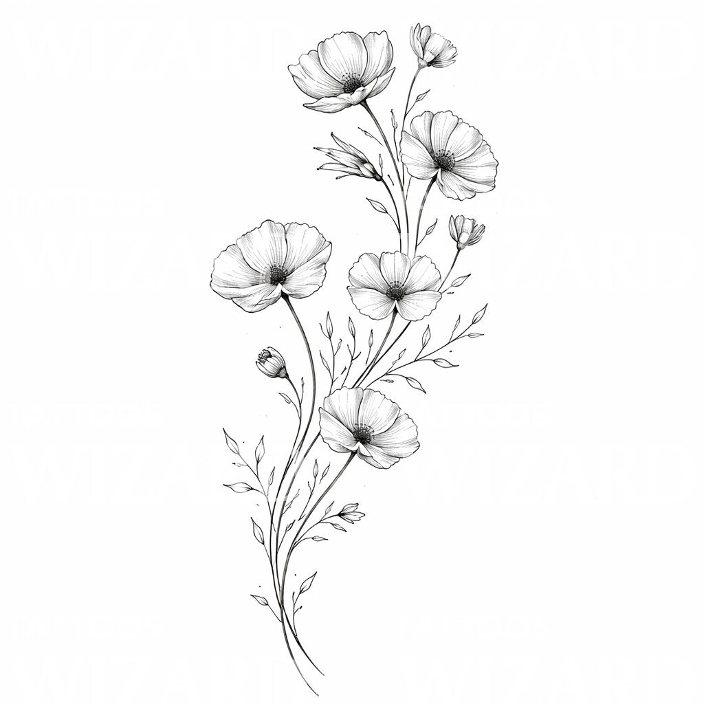Wild Poppy Sprig Tattoo Design