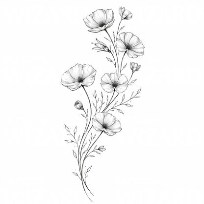 Wild Poppy Sprig Tattoo Design