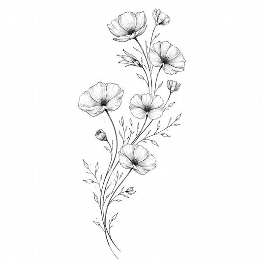 Wild Poppy Sprig Tattoo Design