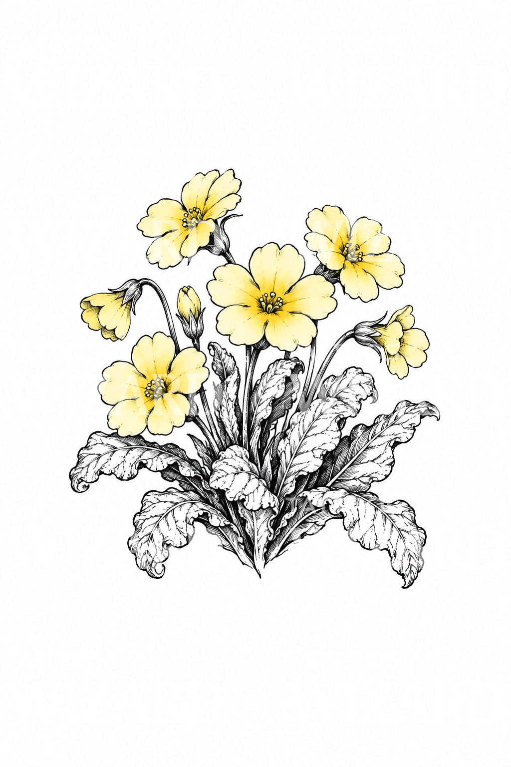 Tatouage de touffe de primevères sauvages, esquisse à l’encre