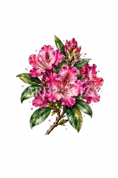 Tatuaje de rododendro silvestre en acuarela