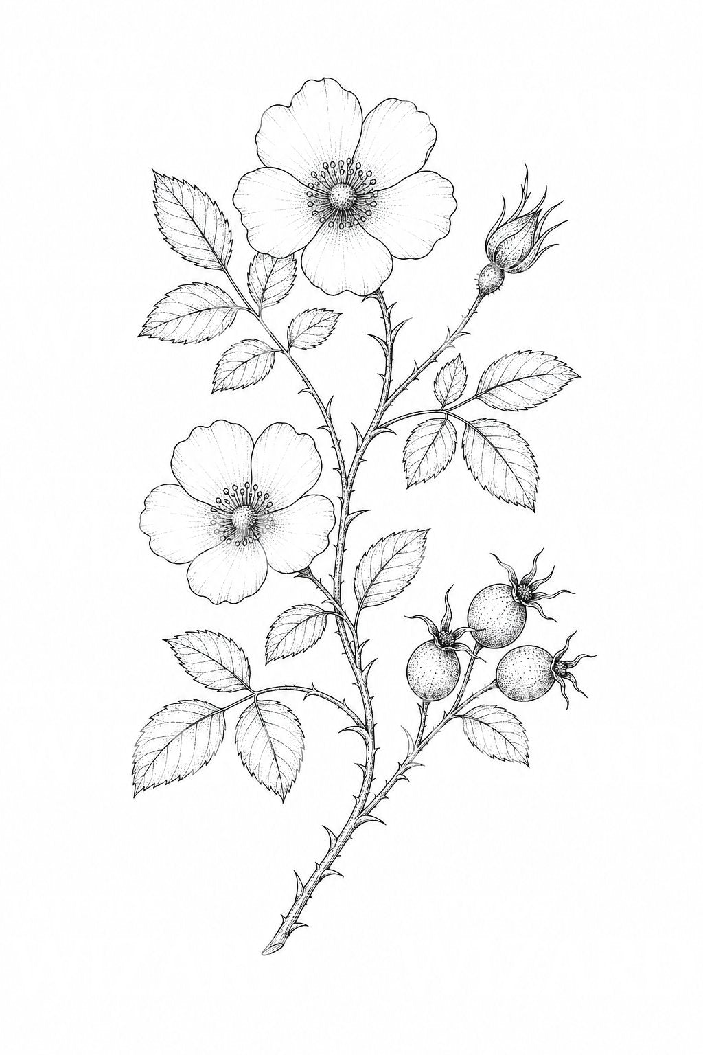 Wild Rose and Rosehips Tattoo Design