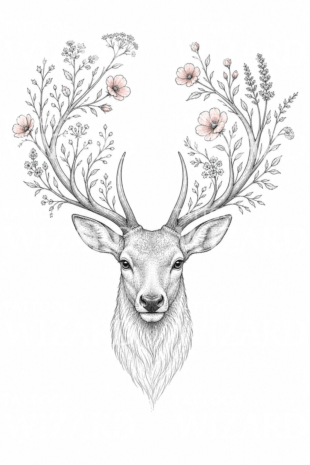 Wildflower Antler Stag Tattoo Design
