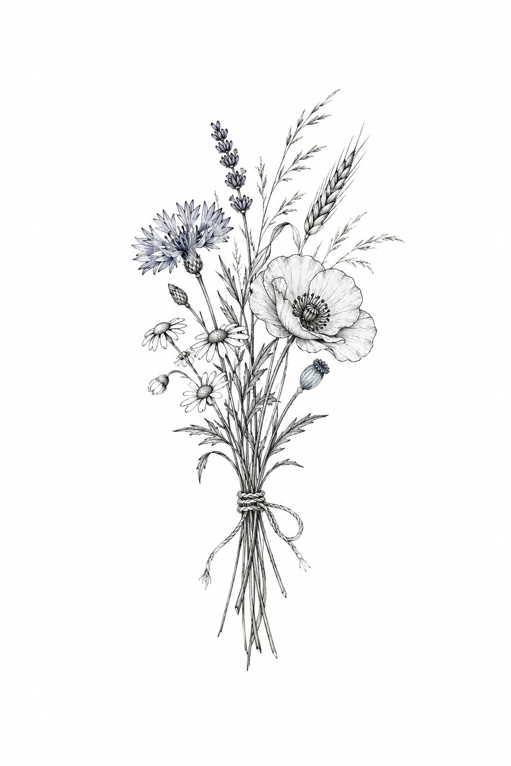 Wildflower Bouquet Tied with Twine Tattoo Idea