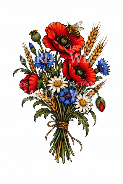 Wildflower Bundle with Honeybee Tattoo Design