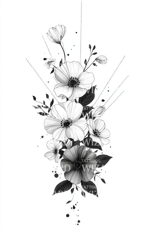 Wildflower Burst Bouquet Tattoo Design