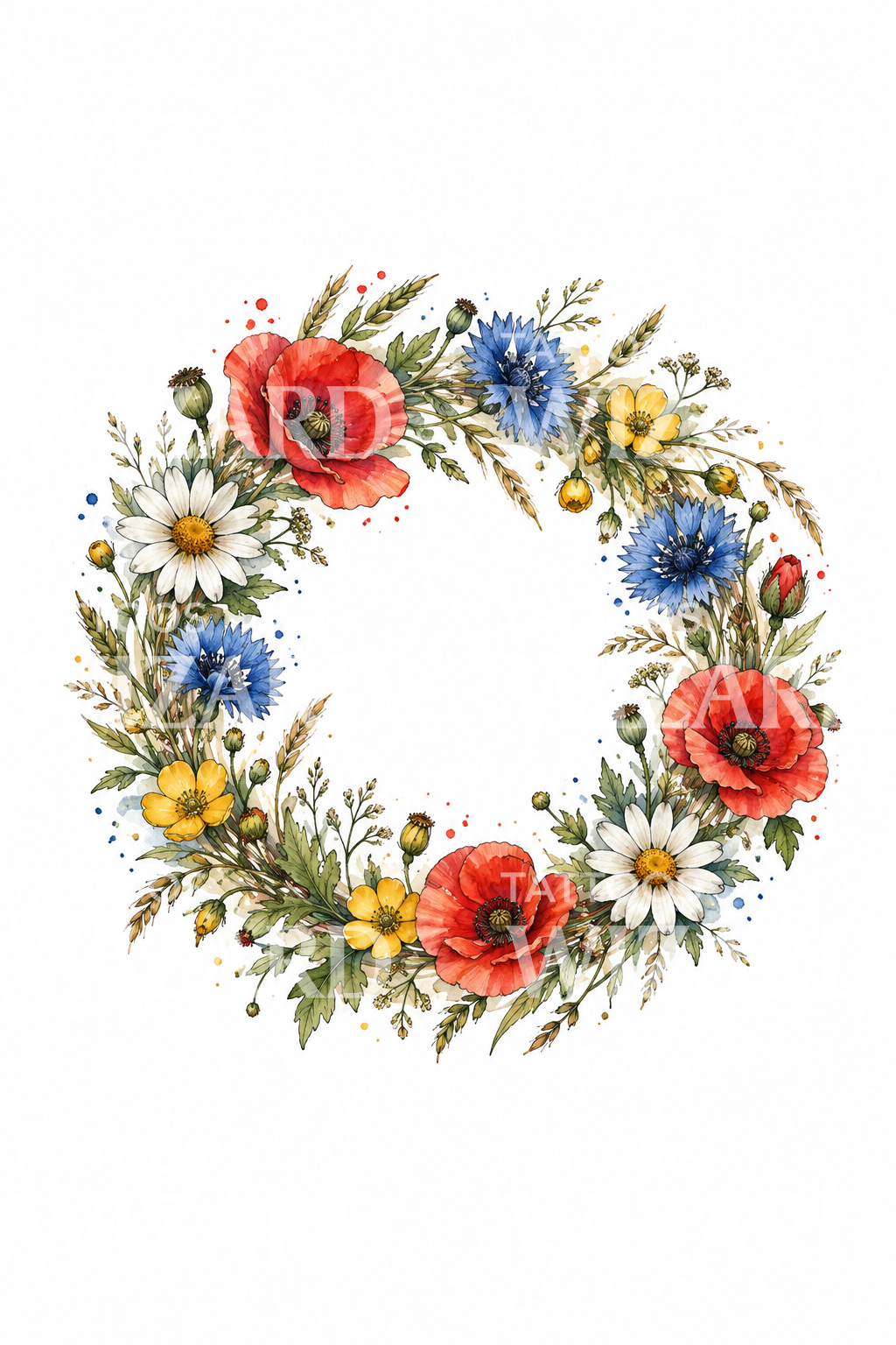 Tatuagem aguarela de coroa de flores silvestres