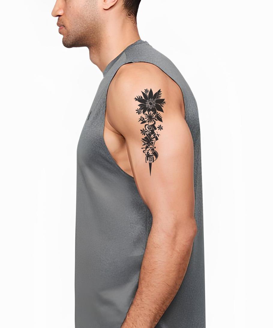 Noir Wildflower Dagger Tattoo Idea