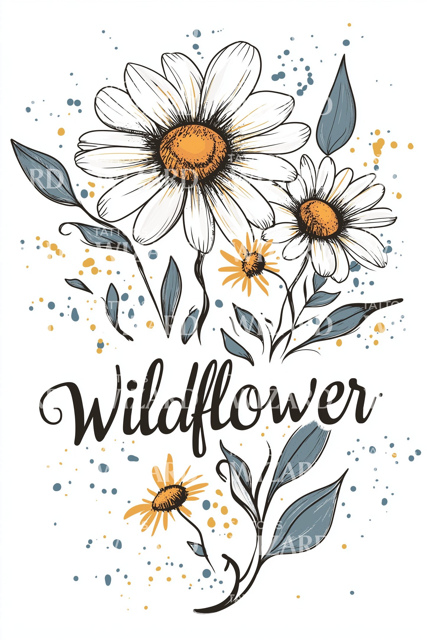 Wildflower Daisy Script Tattoo Illustration