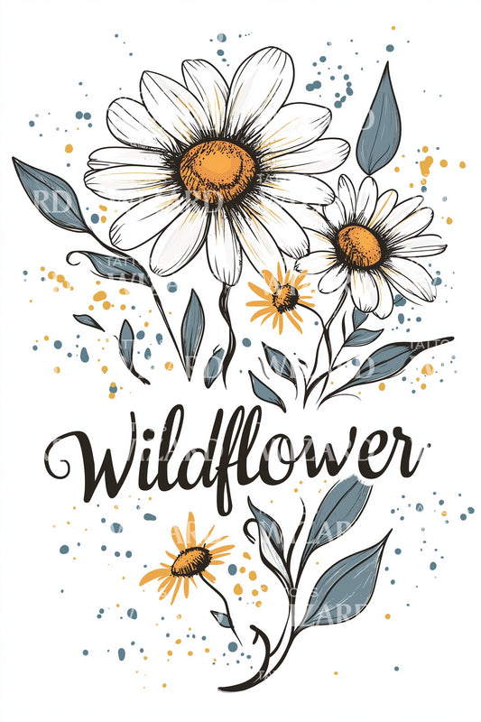 Wildflower Daisy Script Tattoo Illustration