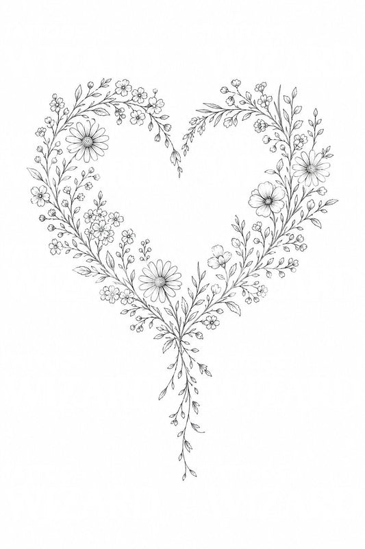 Design tatuaggio cuore con fiori selvatici