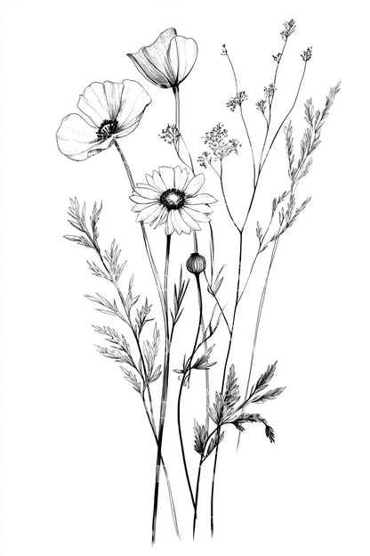Wildflower Meadow Stems Tattoo Illustration