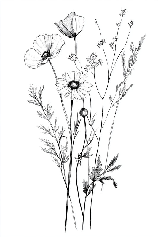 Wildflower Meadow Stems Tattoo Illustration