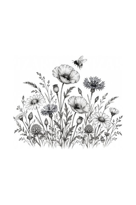 Wildflower Meadow Strip with Bumblebee Tattoo Idea