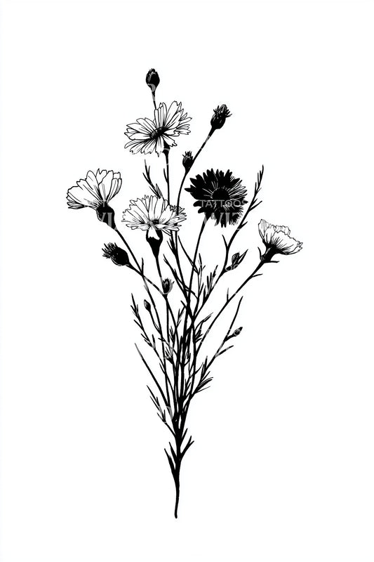 Wildflower Stem Bouquet Tattoo Design