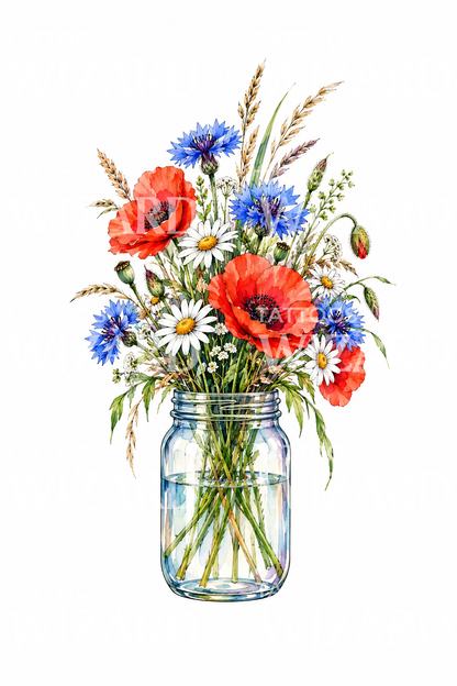 Tatouage aquarelle de fleurs sauvages en bocal