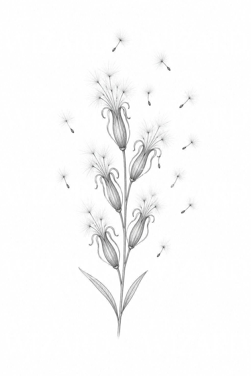 Willowherb Seed Floss Dispersal Tattoo Design