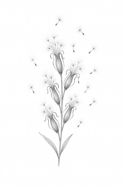 Willowherb Seed Floss Dispersal Tattoo Design