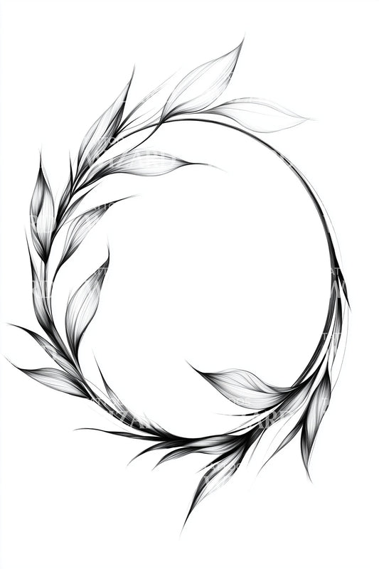 Wind Swept Leaf Circle Tattoo Illustration