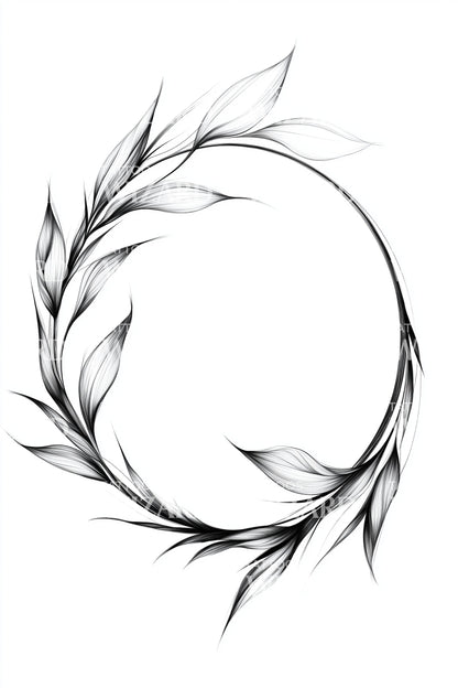 Wind Swept Leaf Circle Tattoo Illustration