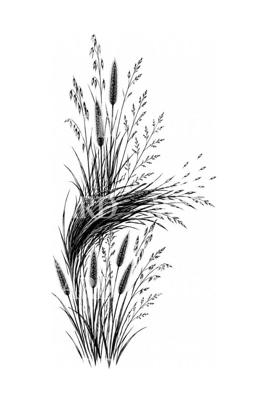 Design de tatouage d’herbe de prairie dans le vent