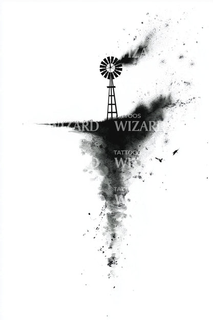 Wind Turbine Smoke Tattoo Design