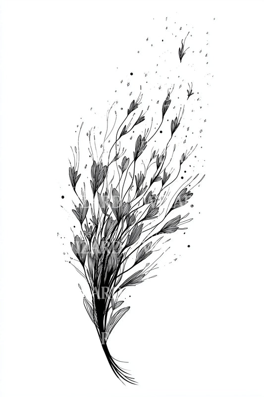 Windblown Grass Plume Tattoo Illustration