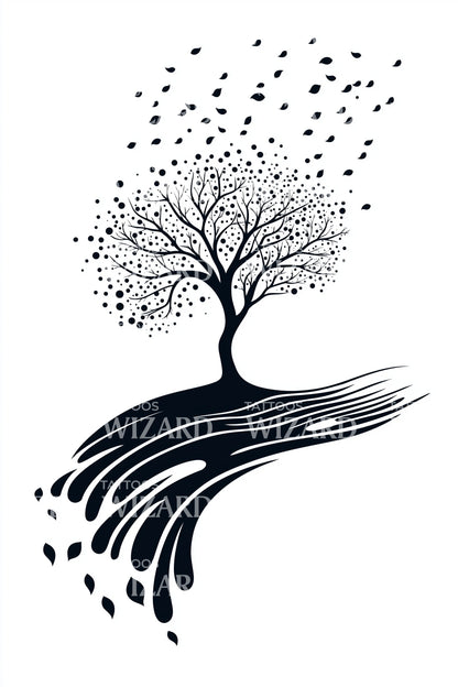 Windblown Tree Roots Tattoo Design