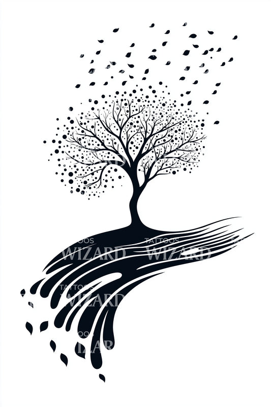 Windblown Tree Roots Tattoo Design