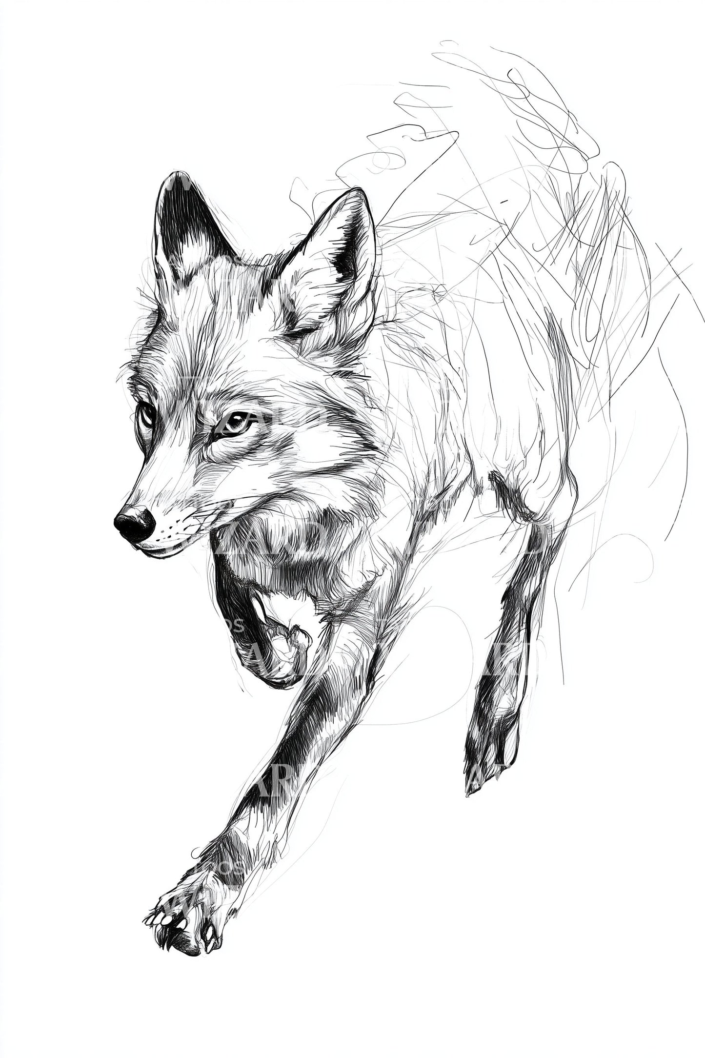 Windborne Fox Spirit Tattoo Illustration