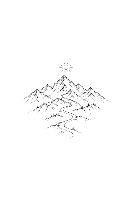 Winding Road into Mountain Peaks Fine Line Tattoo